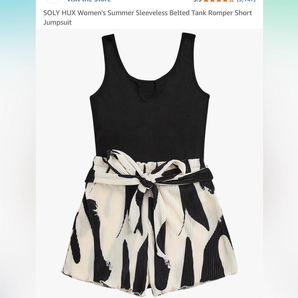 Black and White summer romper belted tank and short jumpsuit